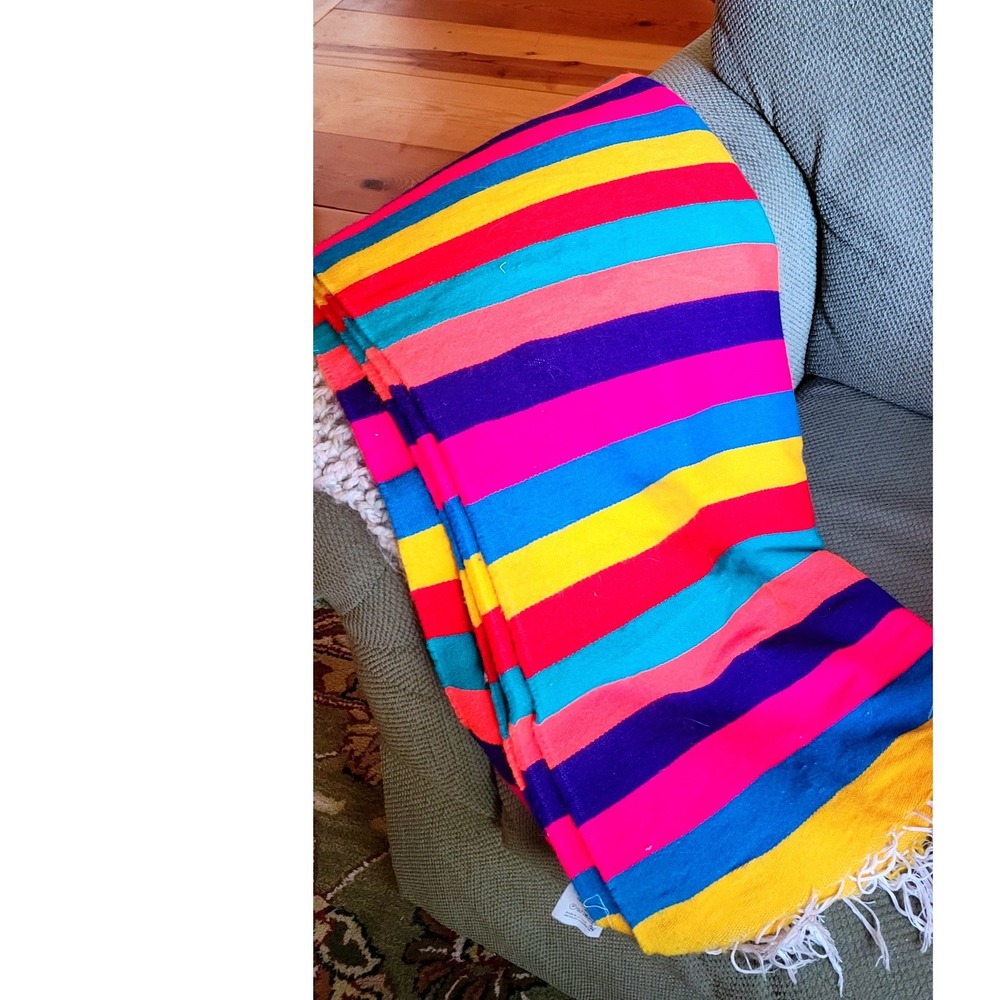 Artesanias Mickey Mexican Serape Blanket Rainbow Stripe Tablecloth Cobija